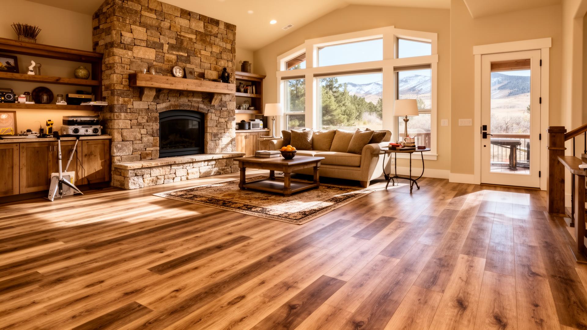 Beautiful hardwood flooring installed in a Colorado home living room